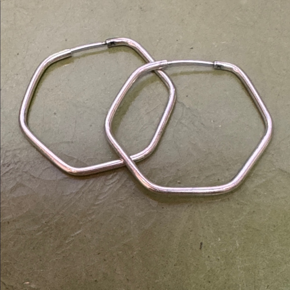 Elegant Sterling Silver Pentagon Hoop Earrings